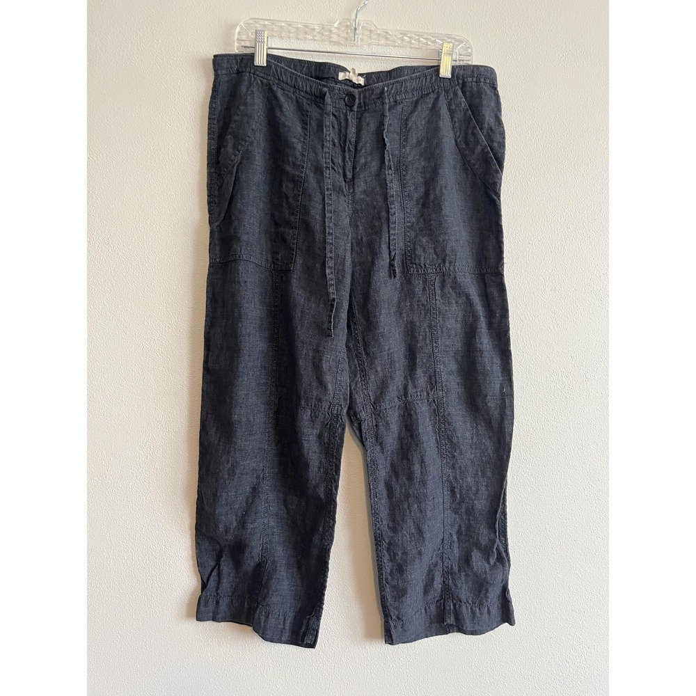 Eileen Fisher Capri Pants Womens Medium Gray Linen Wide Leg Drawstring Pockets